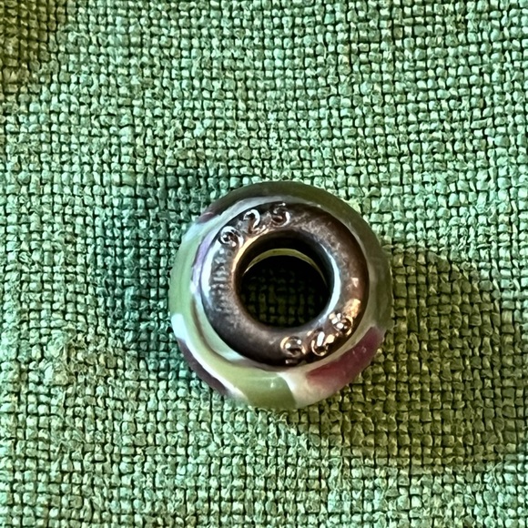 Pandora Murano glass charm, green background with pink and white swirl pattern - Picture 4 of 6